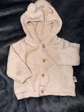 Baby Hooded Knit Cardigan - Cream Bear-Ear Hoodie